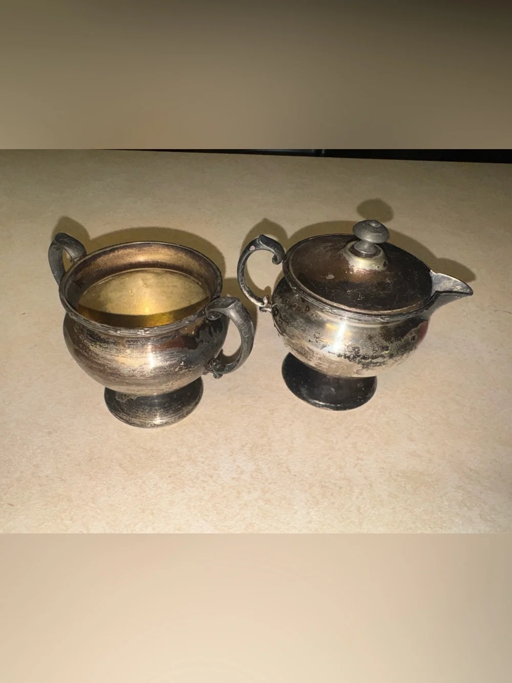 Vintage Apollo Sheffield nickel silver creamer and sugar bowls dishes with lid